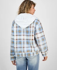 Madden Girl Juniors' Plaid Long-Sleeve Sherpa Jacket
