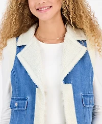 Self Esteem Juniors' Open-Front Denim Sherpa Vest