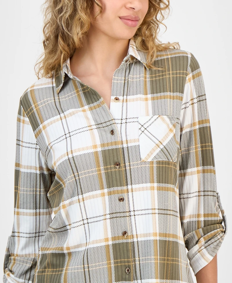 Just Polly Juniors' Plaid Knit Shirt