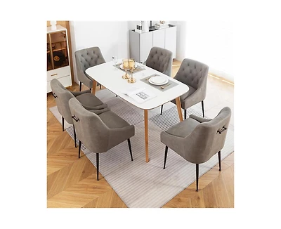 Dyhome Modern Upholstered Dining Chairs Set of 6, Mid Century Kitchen Side with 5.12” Cushions and Back Pull Rod for Kitchen, Living Roo