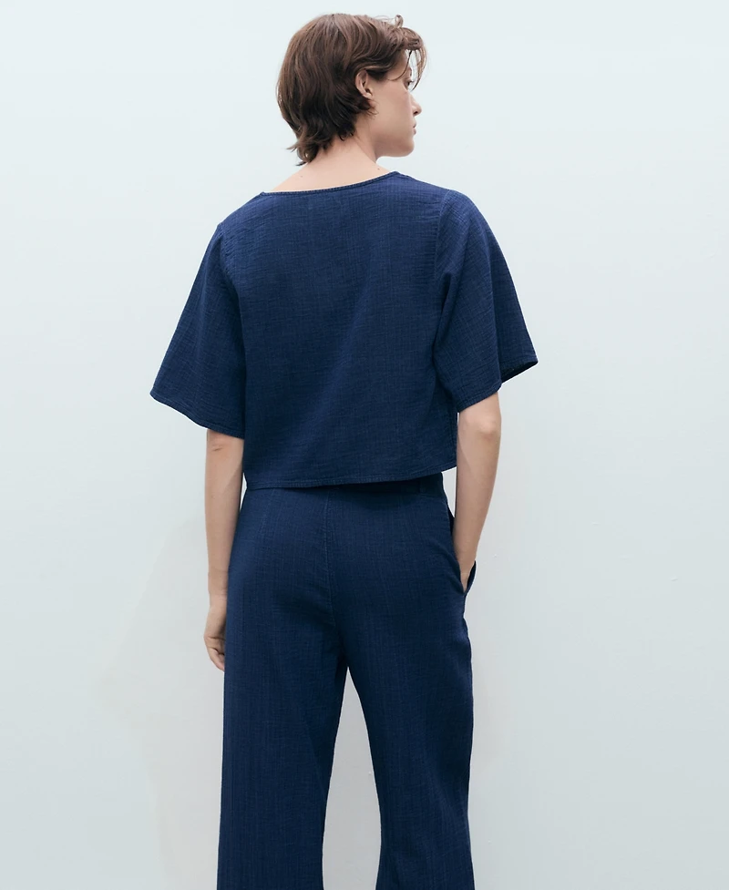 Mango Women's Bows Detail Flowy Denim Top