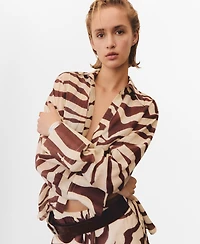 Mango Women's Flowy Zebra Printed Shirt
