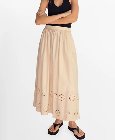 Mango Women's Embroidered Hem Cotton Skirt