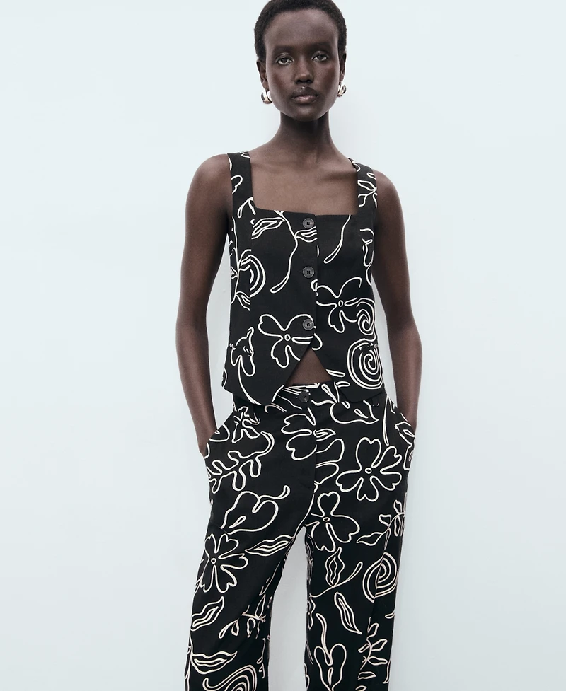 Mango Women's Floral Print Straight Pants