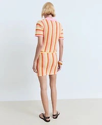 Mango Women's Two-Tone Striped Crochet Skirt