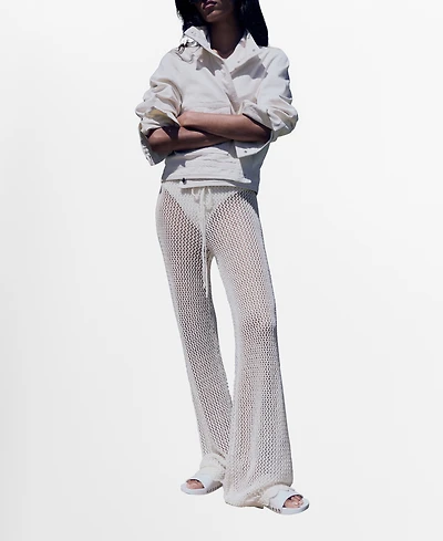Mango Women's Crochet Flared Pants