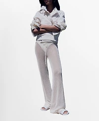 Mango Women's Crochet Flared Pants