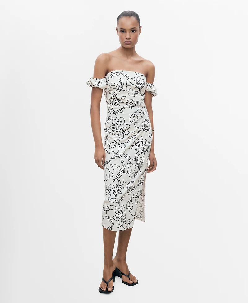 Mango Women's Strapless Floral Dress