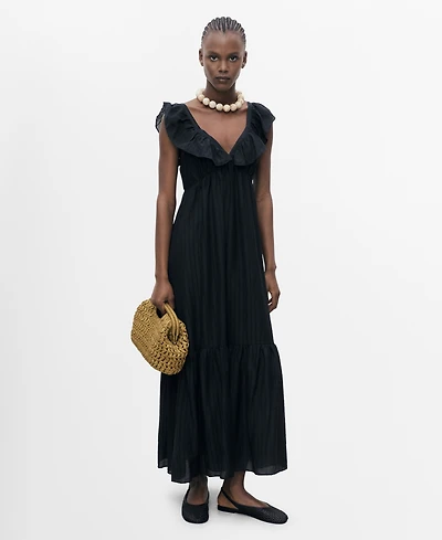 Mango Women's Ruffle Neckline Long Dress