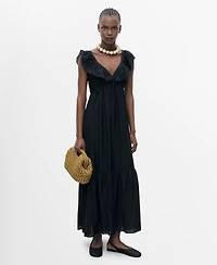 Mango Women's Ruffle Neckline Long Dress
