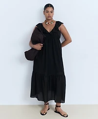 Mango Women's Ruffle Neckline Long Dress