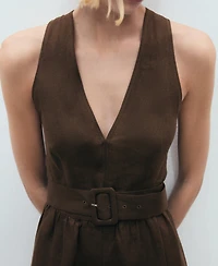 Mango Women's Belt Linen Dress