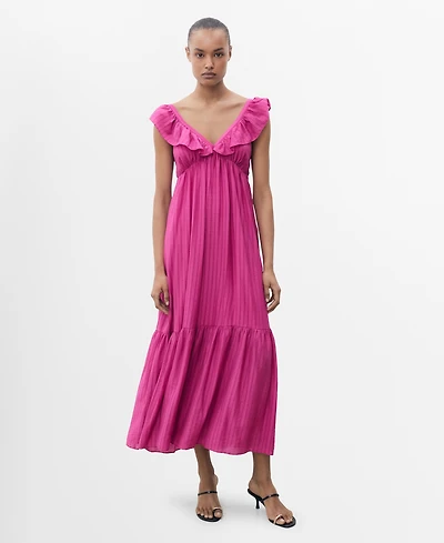 Mango Women's Ruffle Neckline Long Dress
