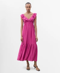 Mango Women's Ruffle Neckline Long Dress