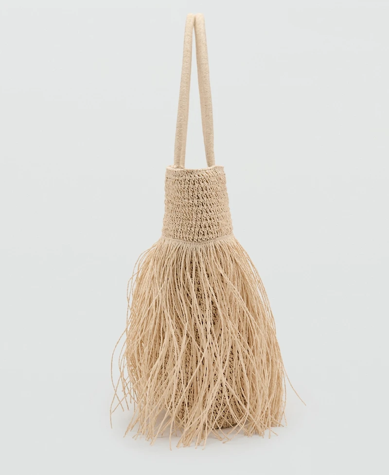 Mango Women's Fringes Detail Natural Fiber Shoulder Bag