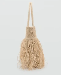 Mango Women's Fringes Detail Natural Fiber Shoulder Bag
