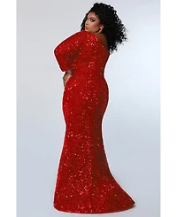 Sydney's Closet Women's One-Shoulder Long Sleeve Sequin Gown