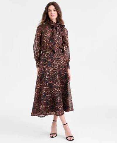 Anne Klein Womens Leopard Print Mock Neck Blouse Skirt