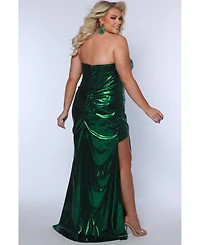 Sydney's Closet Women's Strapless Metallic Sweetheart Neckline Gown