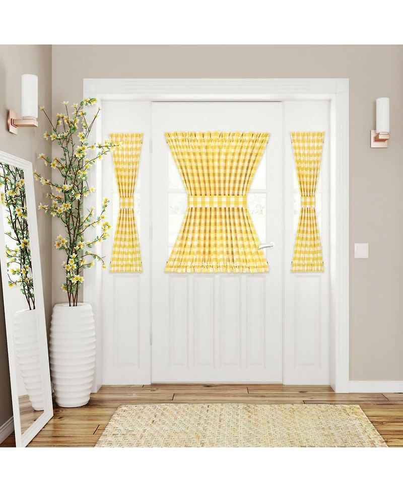Kate Aurora Plaid Country Farmhouse French Door Curtain Panel With Matching Tieback - 25W x 40L, Yellow