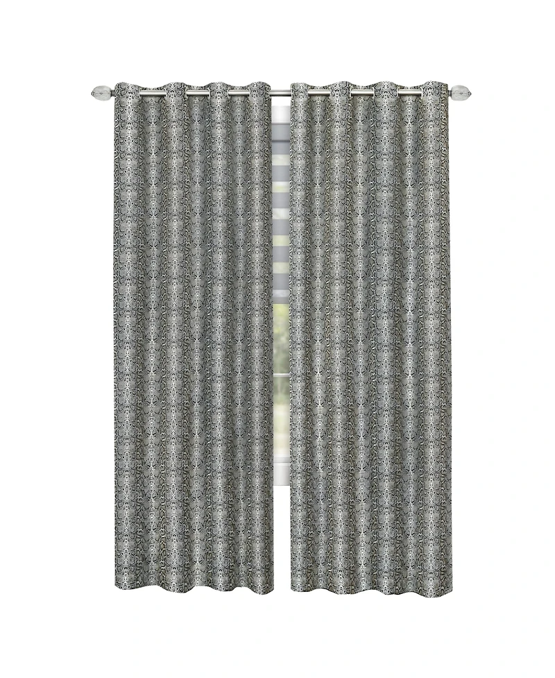 Kate Aurora Safari Living 2 Piece Python Room Darkening Grommet Top Curtain Panels - Brown 84 in. Long