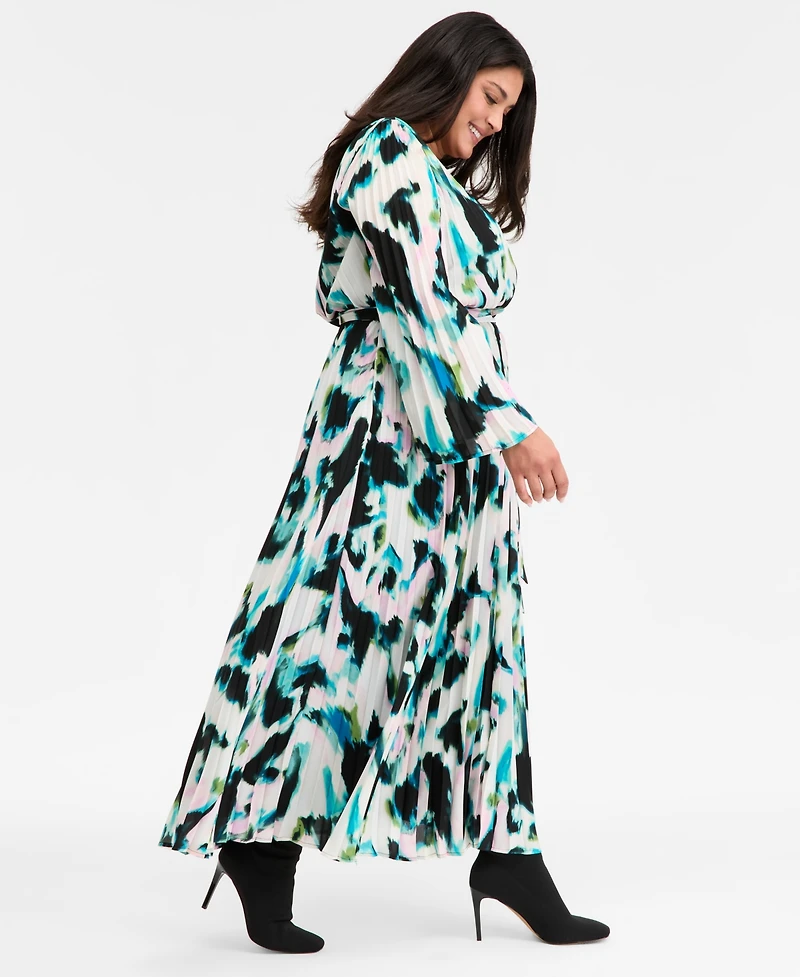 I.n.c. International Concepts Plus Printed Pleated Maxi Dress, Macy's Exclusive