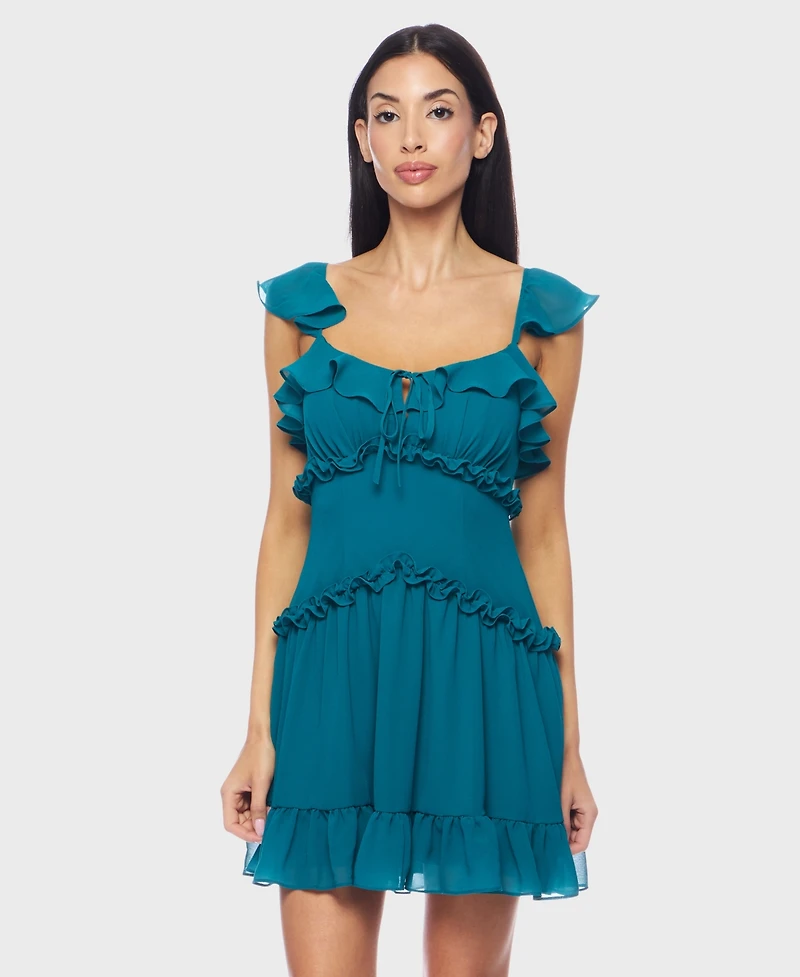 B Darlin Juniors' Flutter-Strap Chiffon Tiered A-Line Mini Dress