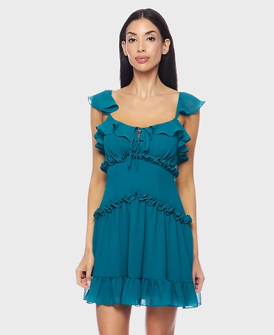 B Darlin Juniors' Flutter-Strap Chiffon Tiered A-Line Mini Dress
