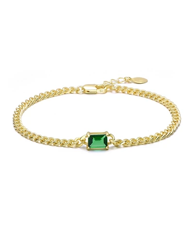 Rachel Glauber 14K Gold Plated with Green Cubic Zirconia Chain Bracelet