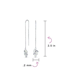 Bling Jewelry Leaf Feather White Iridescent Created Opal Inlay Long Chain Dangle Threader Earrings Sterling Silver