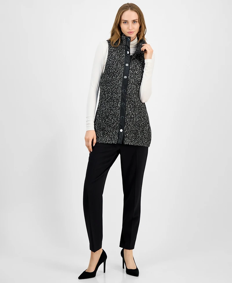 Anne Klein Women's Marled Faux-Leather-Trim Vest