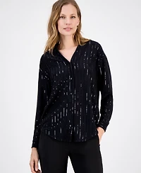Anne Klein Women's Metallic-Stripe Split-Neck Blouse
