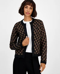 Anne Klein Women's Diagonal Check Kissing-Front Cardigan