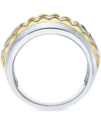 Men's Diamond Two Row Ridge Texture Band (1 ct. t.w.) in 10k Two-Tone Gold