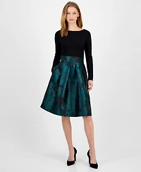 Anne Klein Women's Serenity Jacquard Mixed-Media Boat-Neck Dress