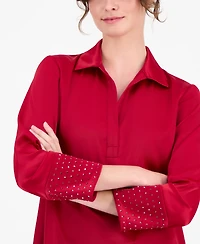 Anne Klein Women's Satin-Collar Studded-Cuff Top