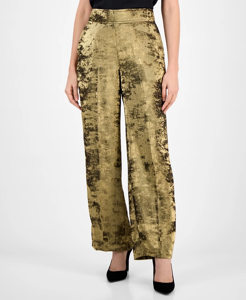 Anne Klein Women's Metallic Crepe High-Rise Wide-Leg Pants