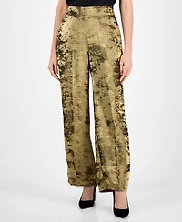 Anne Klein Women's Metallic Crepe High-Rise Wide-Leg Pants