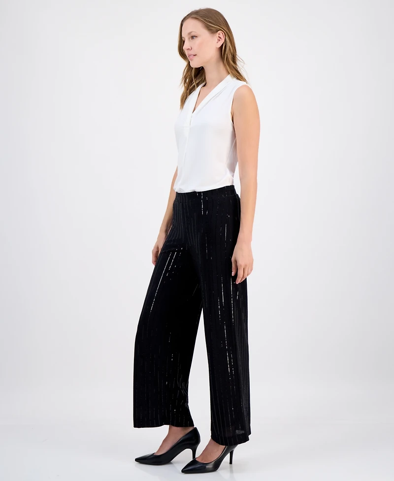 Anne Klein Women's Shine Metallic-Stripe Wide-Leg Pants