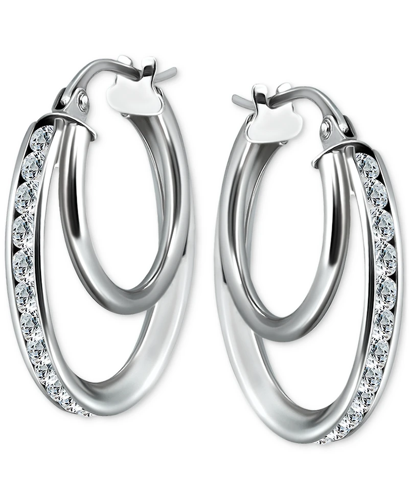 Giani Bernini Cubic Zirconia Square Double Small Hoop Earrings in Sterling Silver, 0.75", Exclusively at Macy's
