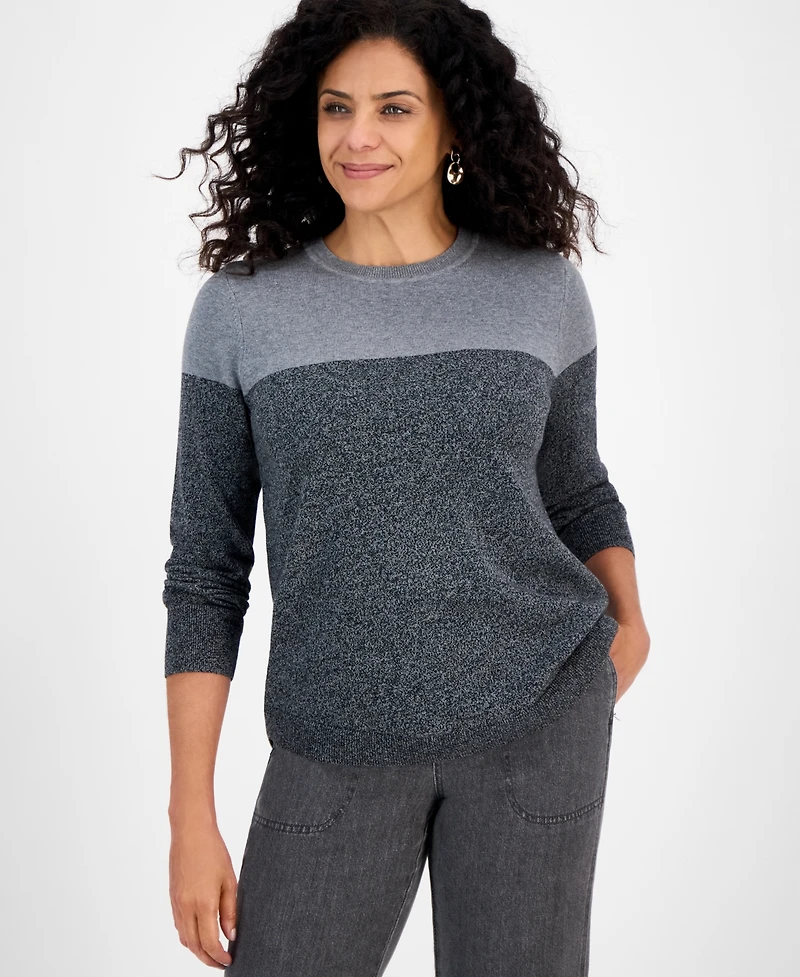 Style & Co Women's Cotton Colorblocked Pullover Sweater, Macy's Exclusive