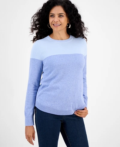 Style & Co Women's Crewneck Cotton Colorblocked Sweater, Created for Macy's