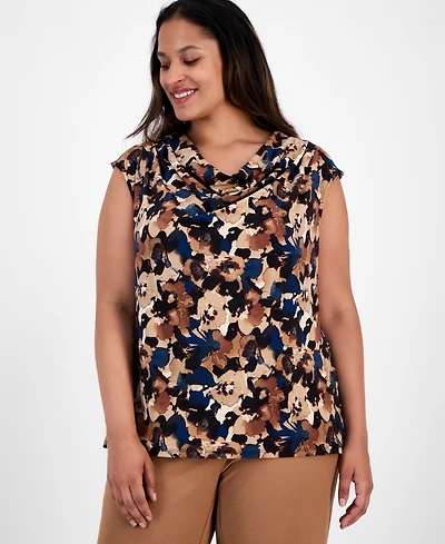Anne Klein Plus Printed Cowl-Neck Sleeveless Blouse
