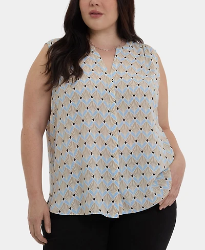 Nydj Plus Sleeveless Pintuck Split Neck Top