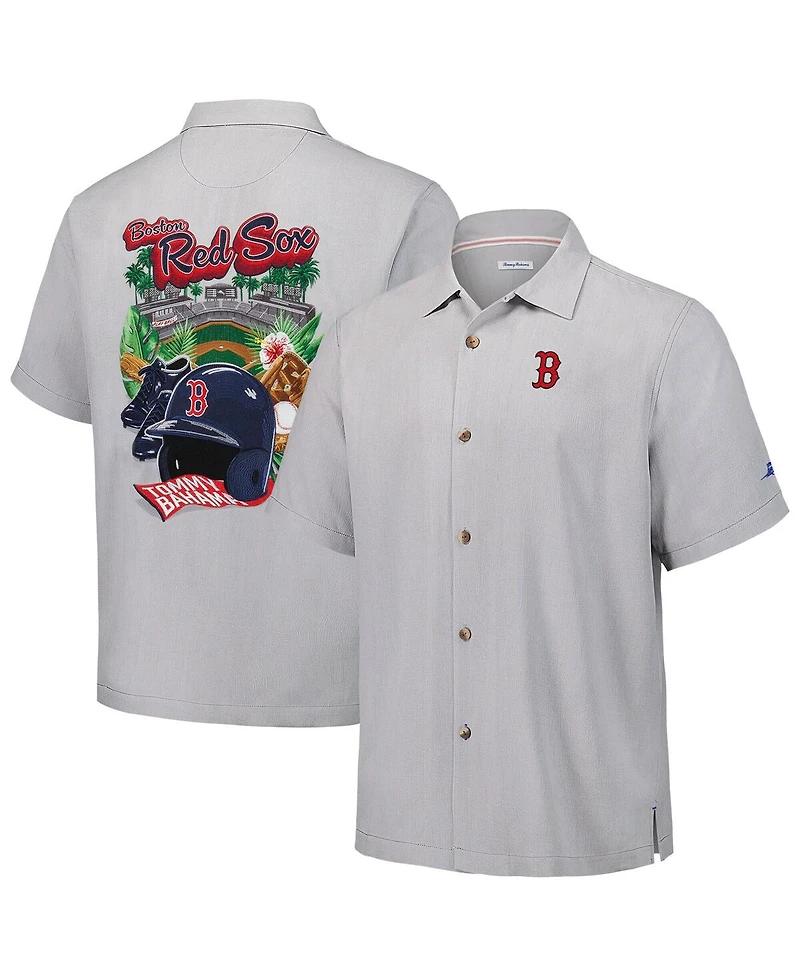 Tommy Bahama Men's Gray Boston Red Sox Hit and Run Silk Camp Button-Up Shirt