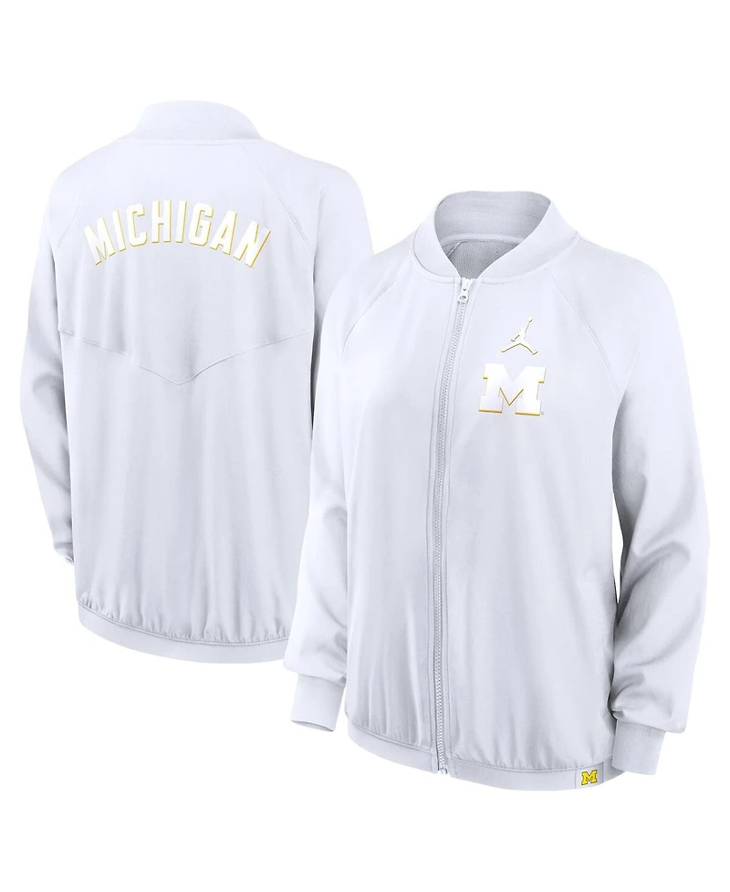 Jordan Women's White Michigan Wolverines Statement Bomber Raglan Full-Zip Jacket