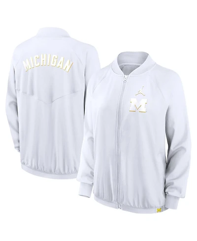 Jordan Women's White Michigan Wolverines Statement Bomber Raglan Full-Zip Jacket