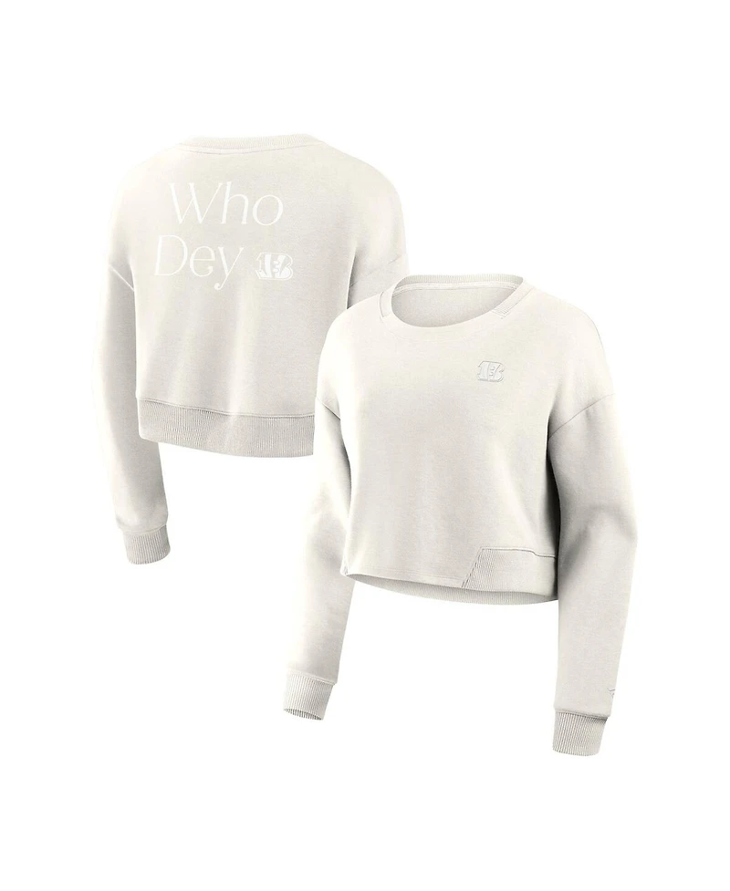 Fanatics Women's Cream Cincinnati Bengals Studio Tri-Blend Cropped Pullover Sweatshirt