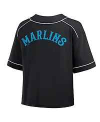 Fanatics Women's Black Miami Marlins Oversized Champ Game Cropped V-Neck T-Shirt