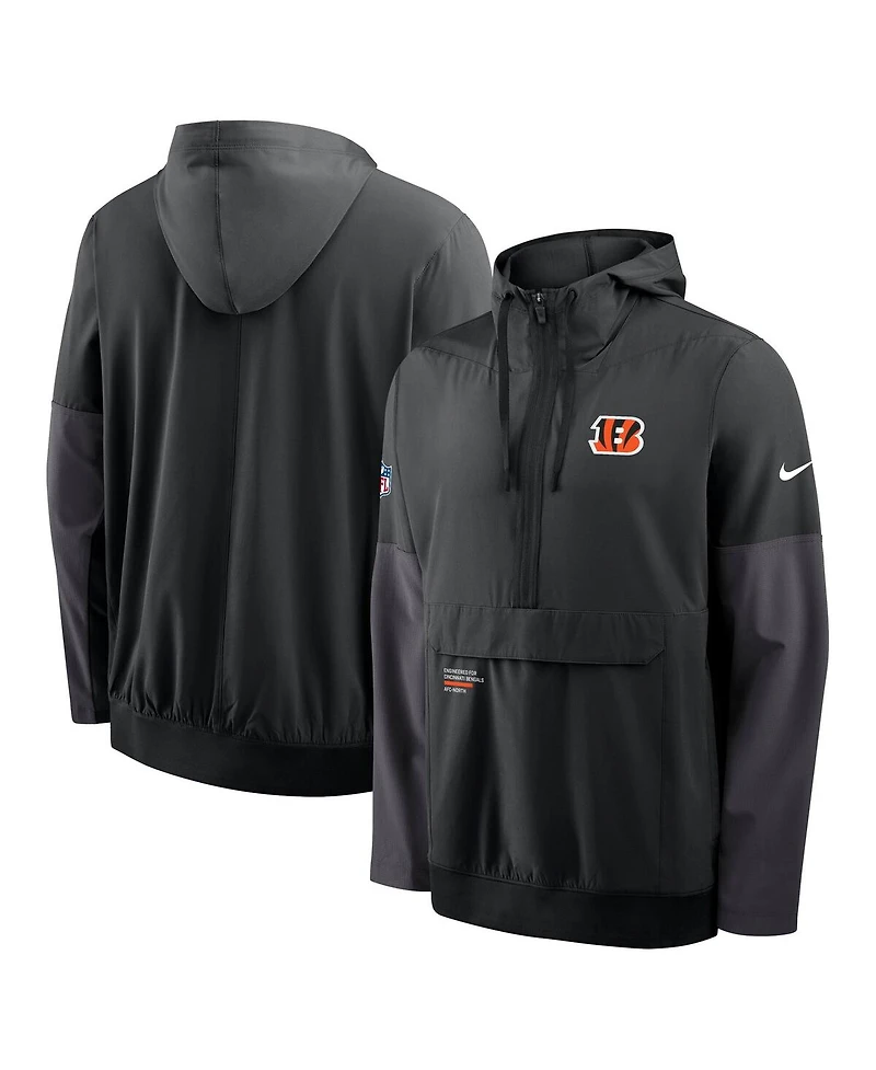 Nike Men's Black Cincinnati Bengals Sideline Anorak Half-Zip Hoodie Jacket